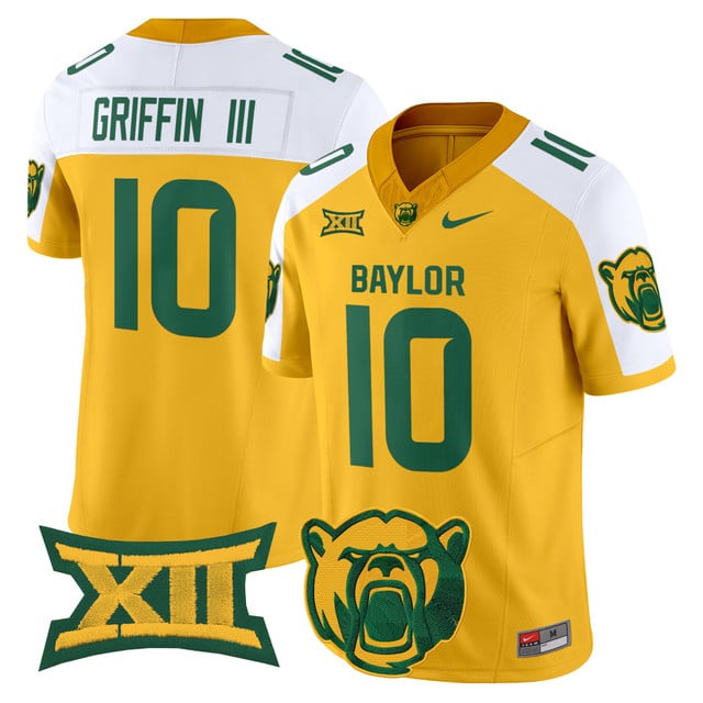 Men's Baylor Bears 2025 Vapor Limited Jersey V2 yellow white #10 Robert Griffin III