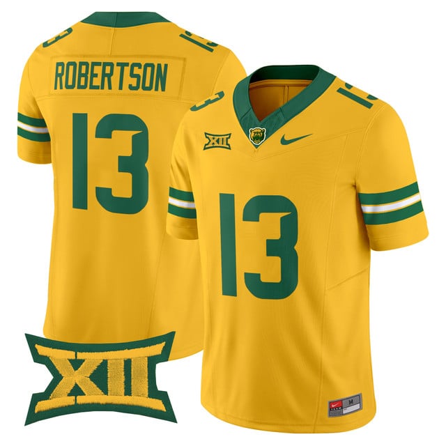 Men's Baylor Bears 2025 Vapor Limited Jersey gold #13 Sawyer Robertson