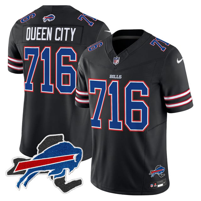 Men's Bills New York Patch Vapor Limited Jersey black #716 QueenCity