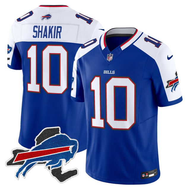 Men's Bills New York Patch Vapor Limited Jersey blue white #10 Khalil Shakir