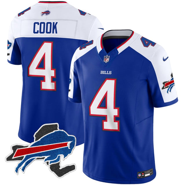 Men's Bills New York Patch Vapor Limited Jersey blue white #4 James Cook