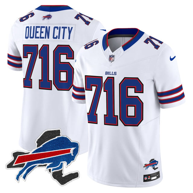Men's Bills New York Patch Vapor Limited Jersey white #716 QueenCity