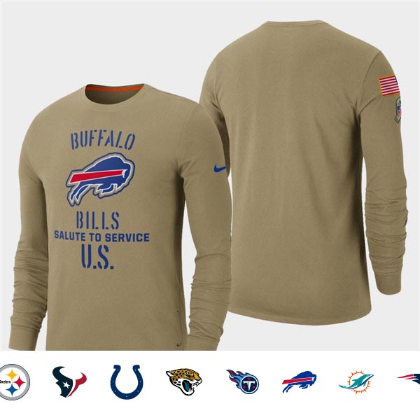 Men's Bills Tan 2019 Salute to Service Sideline Long Sleeve T-Shirt
