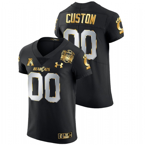 Men's Black Cincinnati Bearcats Custom 2021 Peach Bowl Golden Edition Jersey