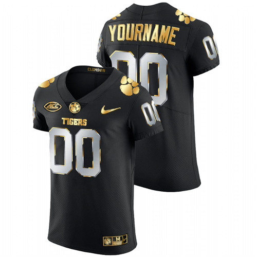 Men's Black Clemson Tigers Custom Golden Edition Authentic Jersey