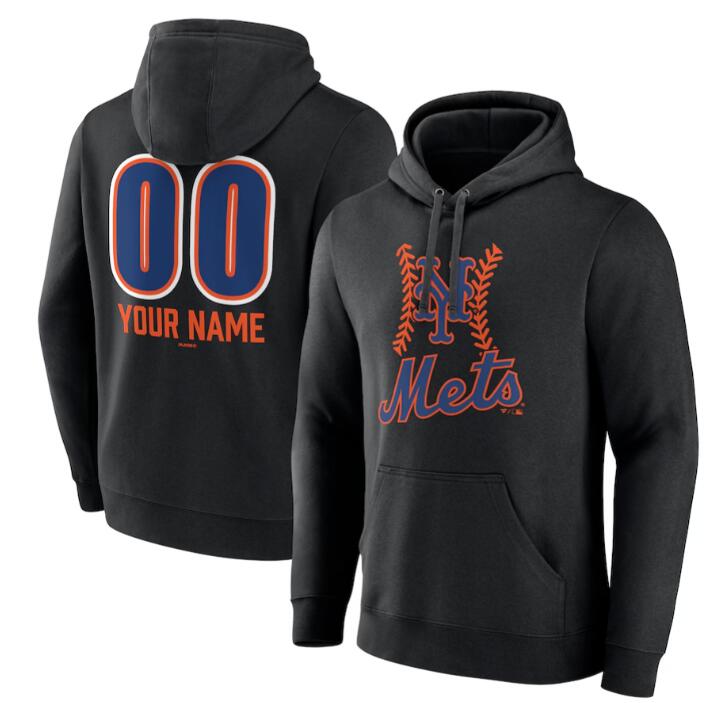Men's Black New York Mets Personalized Name & Number Fastball Pullover Hoodie