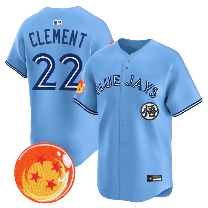 Men's Blue Jays x Dragon Ball Vapor Premier Limited Jersey BLUE #22 ERNIE CLEMENT