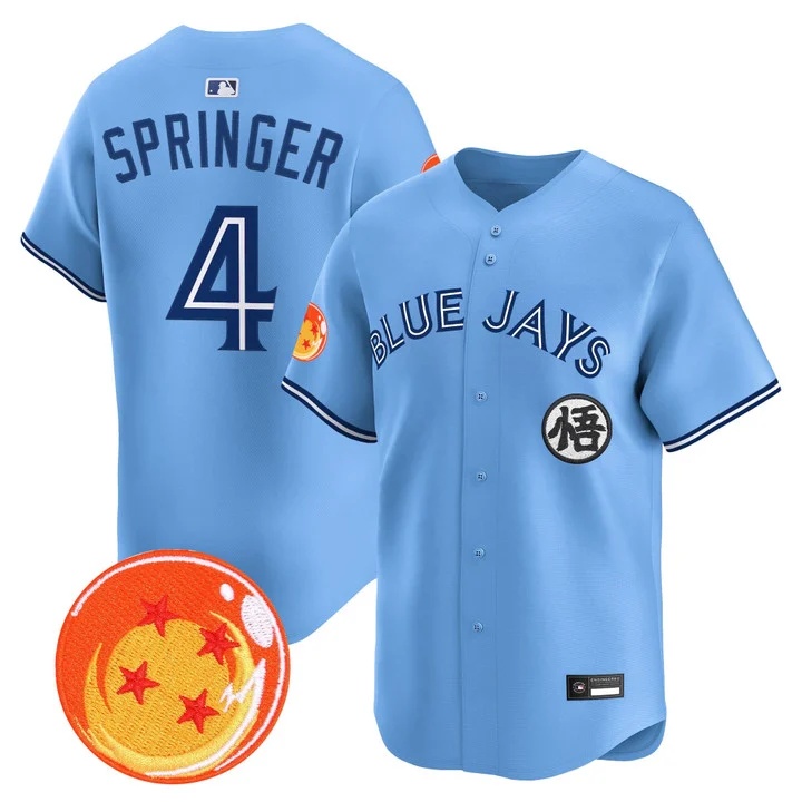 Men's Blue Jays x Dragon Ball Vapor Premier Limited Jersey BLUE #4 GEORGE SPRINGER