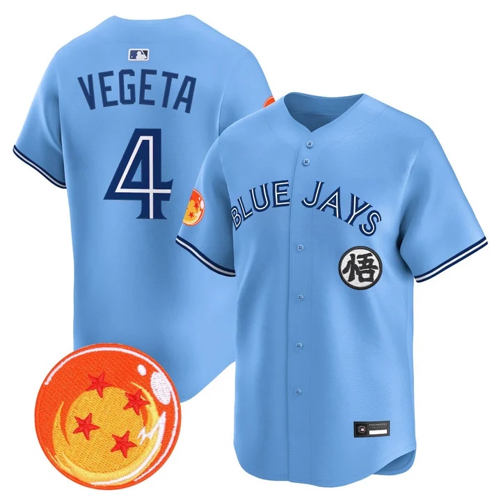 Men's Blue Jays x Dragon Ball Vapor Premier Limited Jersey BLUE #4 VEGETA
