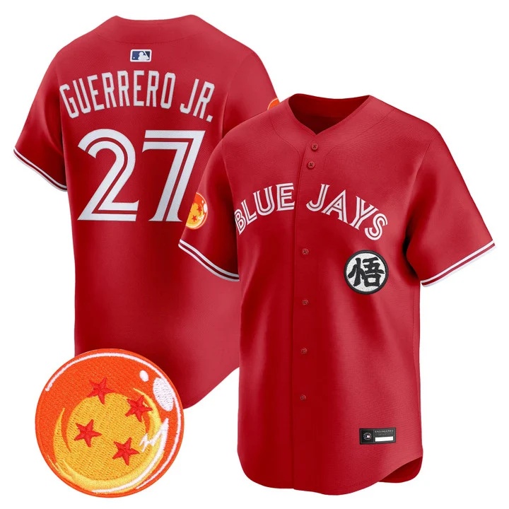 Men's Blue Jays x Dragon Ball Vapor Premier Limited Jersey RED #27 VLADIMIR GUERRERO JR.