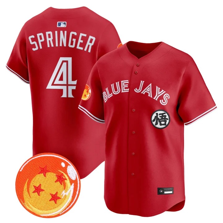 Men's Blue Jays x Dragon Ball Vapor Premier Limited Jersey RED #4 GEORGE SPRINGER