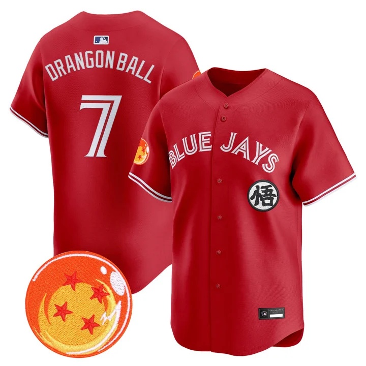 Men's Blue Jays x Dragon Ball Vapor Premier Limited Jersey RED #7 DRAGON BALL