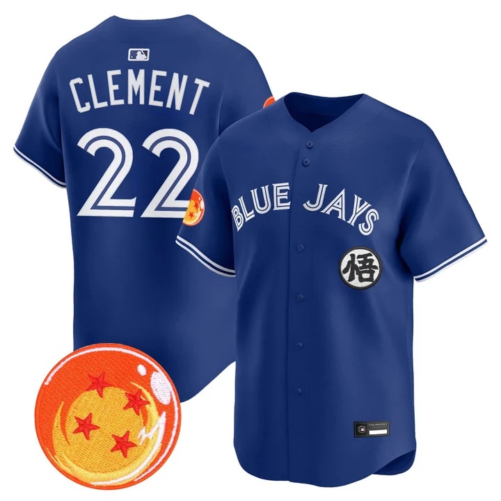 Men's Blue Jays x Dragon Ball Vapor Premier Limited Jersey ROYAL #22 ERNIE CLEMENT