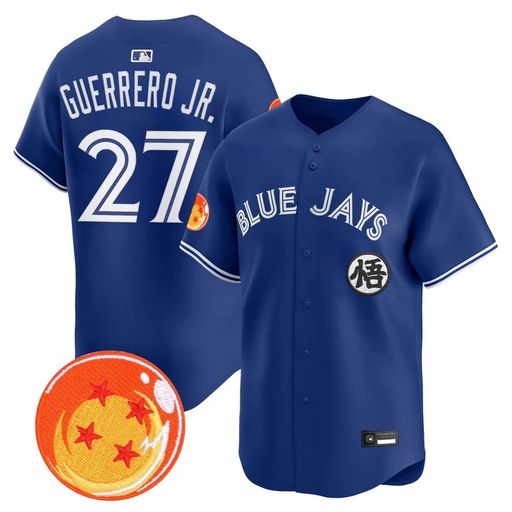 Men's Blue Jays x Dragon Ball Vapor Premier Limited Jersey ROYAL #27 VLADIMIR GUERRERO JR.