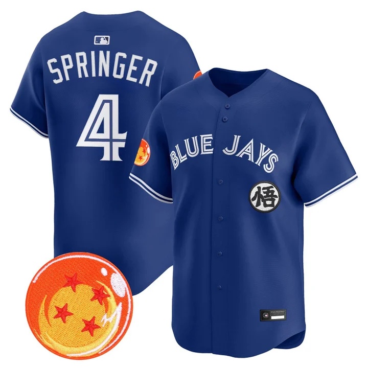 Men's Blue Jays x Dragon Ball Vapor Premier Limited Jersey ROYAL #4 GEORGE SPRINGER