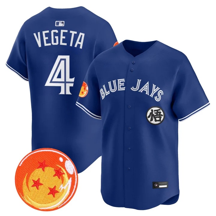 Men's Blue Jays x Dragon Ball Vapor Premier Limited Jersey ROYAL #4 VEGETA