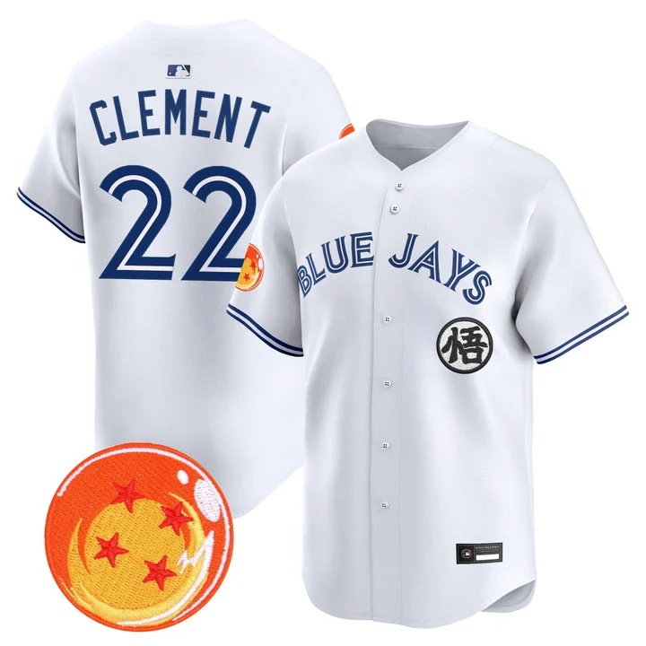 Men's Blue Jays x Dragon Ball Vapor Premier Limited Jersey WHITE #22 ERNIE CLEMENT