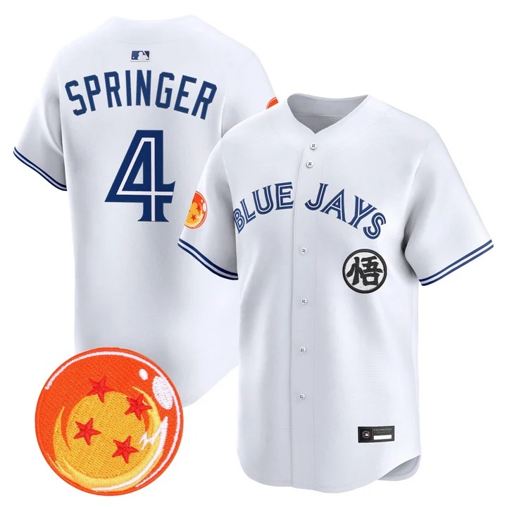 Men's Blue Jays x Dragon Ball Vapor Premier Limited Jersey WHITE #4 GEORGE SPRINGER