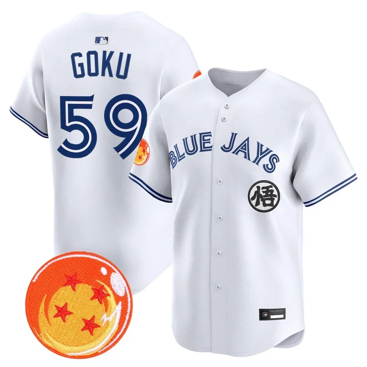 Men's Blue Jays x Dragon Ball Vapor Premier Limited Jersey WHITE #59 Son Goku