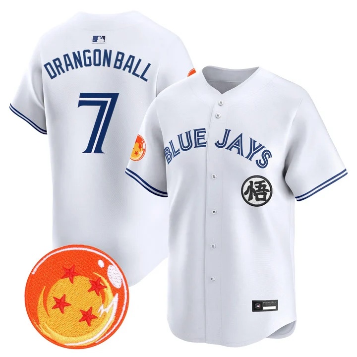 Men's Blue Jays x Dragon Ball Vapor Premier Limited Jersey WHITE #7 DRAGON BALL