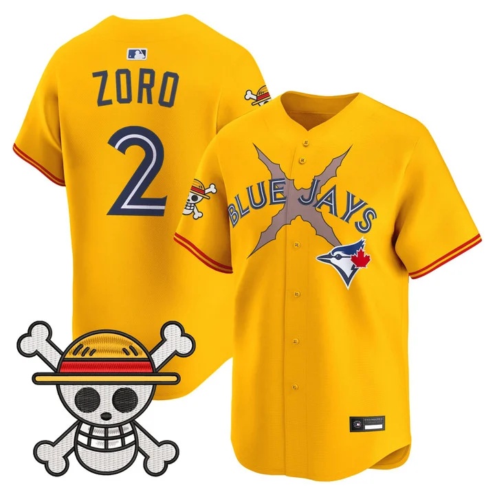 Men's Blue Jays x One Piece Vapor Premier Limited Jersey GOLD#2 ZORO