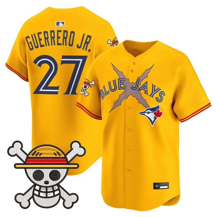 Men's Blue Jays x One Piece Vapor Premier Limited Jersey GOLD#27 VLADIMIR GUERRERO JR.
