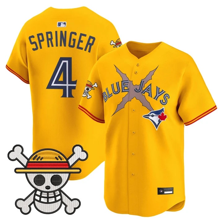 Men's Blue Jays x One Piece Vapor Premier Limited Jersey GOLD#4 GEORGE SPRINGER