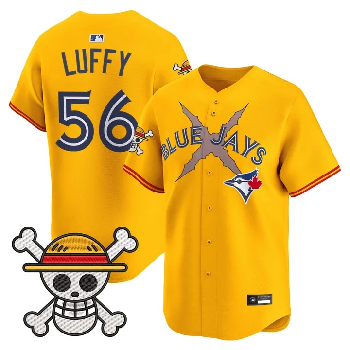 Men's Blue Jays x One Piece Vapor Premier Limited Jersey GOLD#56 LUFFY