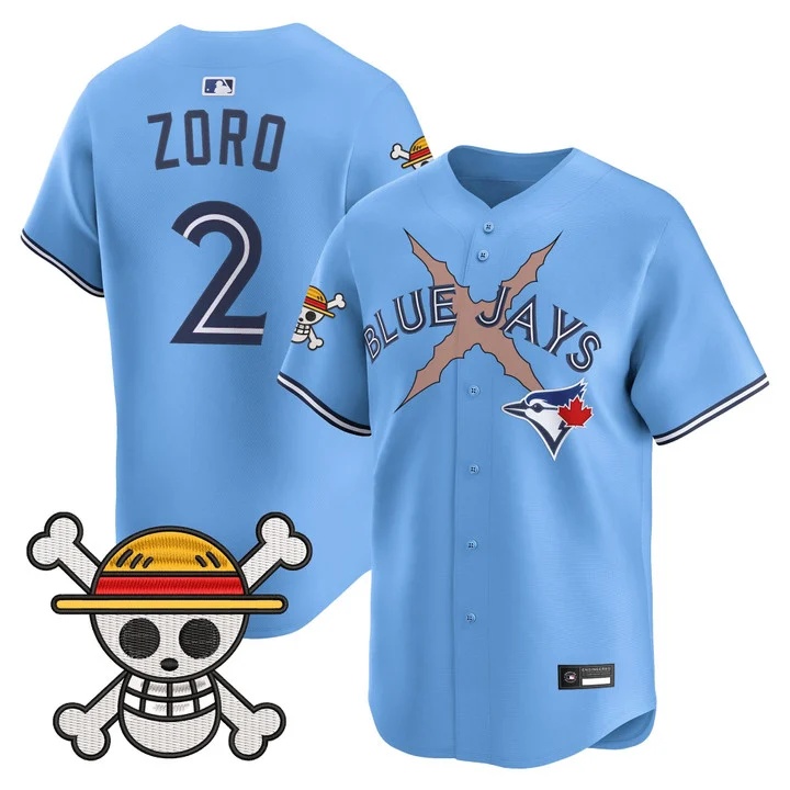 Men's Blue Jays x One Piece Vapor Premier Limited Jersey POWDER BLUE#2 ZORO