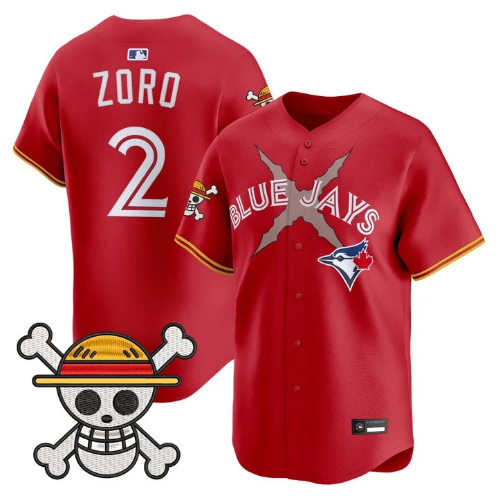 Men's Blue Jays x One Piece Vapor Premier Limited Jersey RED#2 ZORO