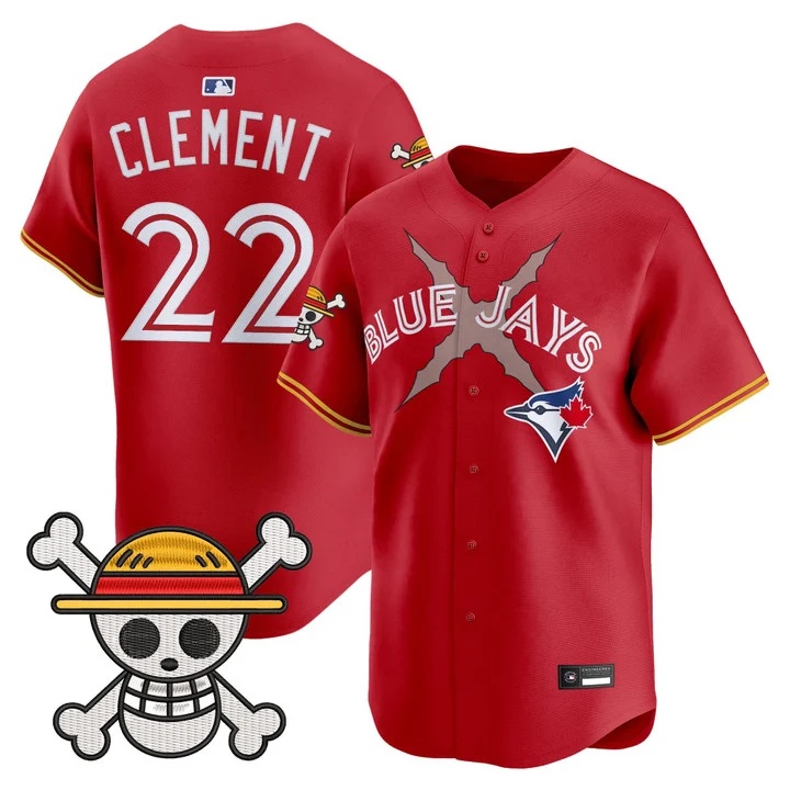 Men's Blue Jays x One Piece Vapor Premier Limited Jersey RED#22 ERNIE CLEMENT