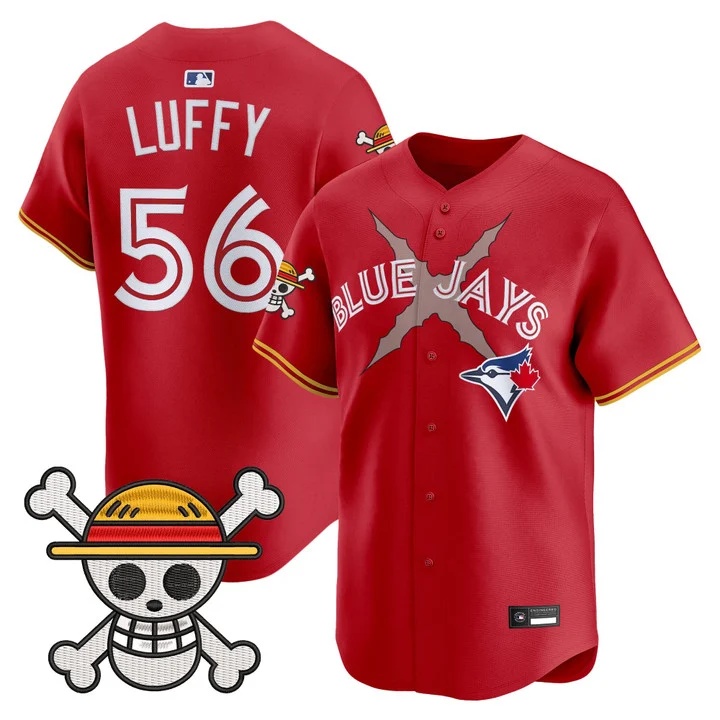 Men's Blue Jays x One Piece Vapor Premier Limited Jersey RED#56 LUFFY