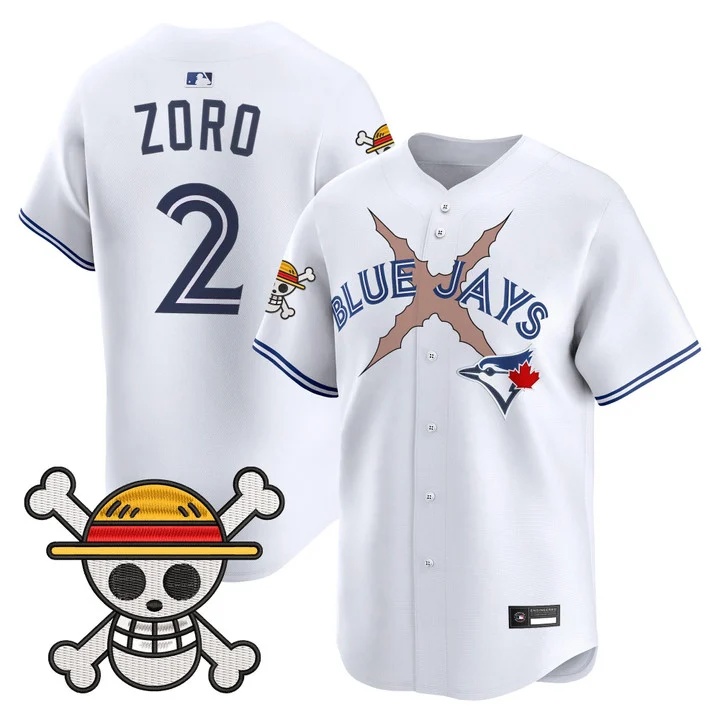 Men's Blue Jays x One Piece Vapor Premier Limited Jersey WHITE#2 ZORO