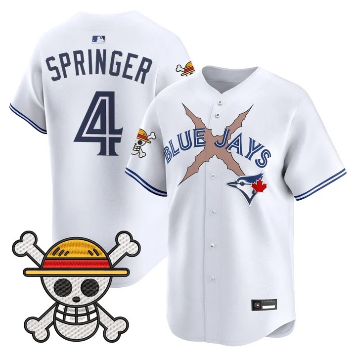 Men's Blue Jays x One Piece Vapor Premier Limited Jersey WHITE#4 GEORGE SPRINGER