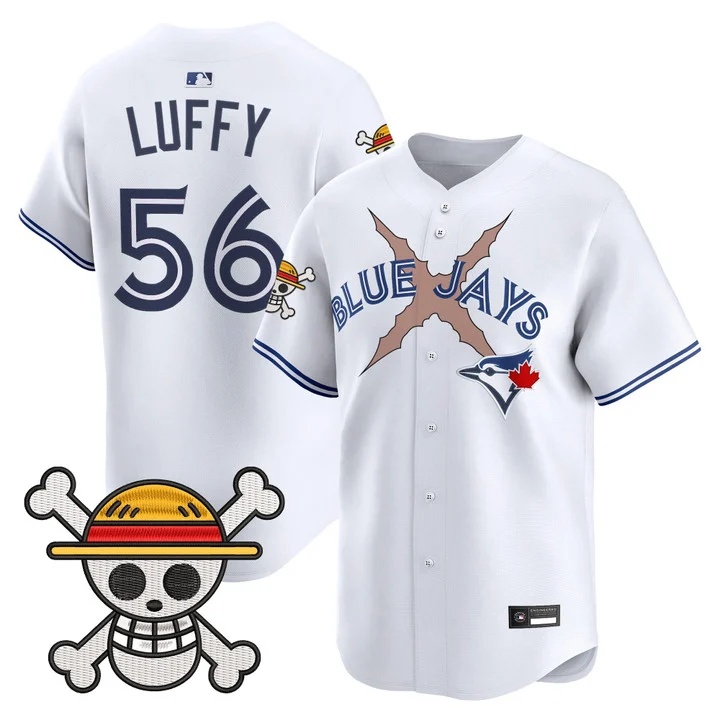 Men's Blue Jays x One Piece Vapor Premier Limited Jersey WHITE#56 LUFFY