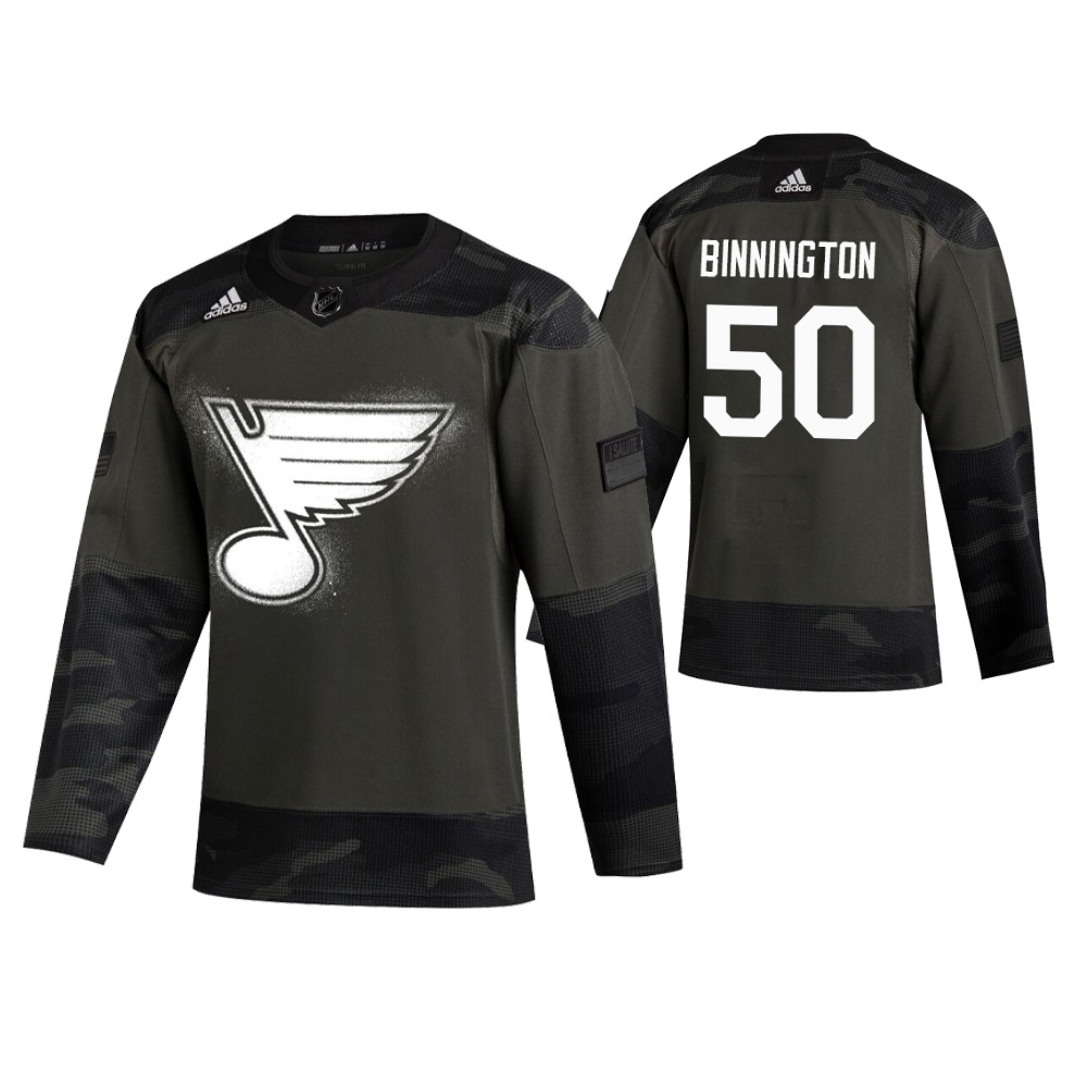 Men's Blues #50 Jordan Binnington Authentic 2019 Veterans Day Jersey Camo