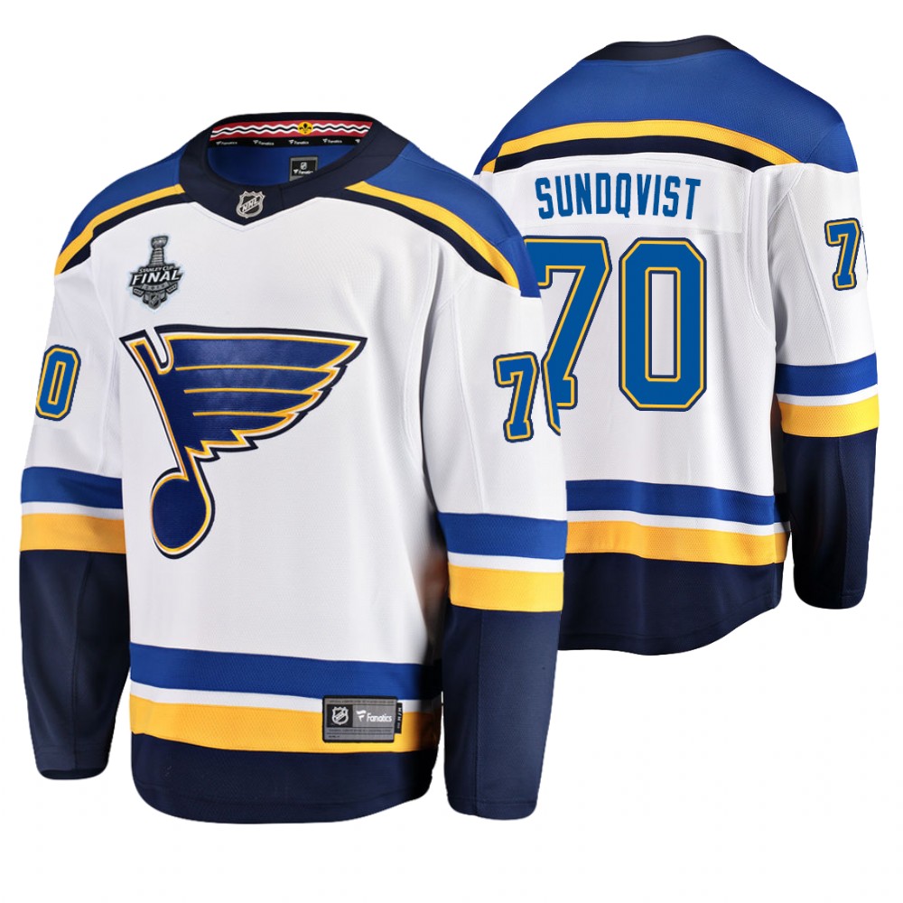 Men's Blues #70 Oskar Sundqvist Stanley Cup Final Away Jersey