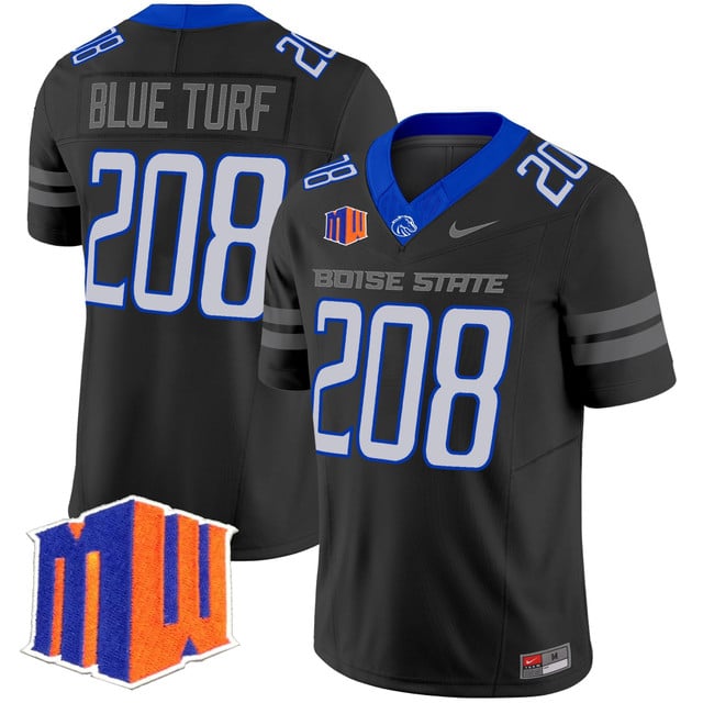 Men's Boise State Broncos 2025 Vapor Limited Jersey BLACK#208 BLUE TURF