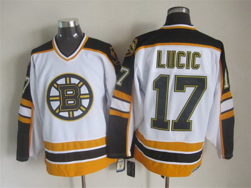 Men's Boston Bruins #17 Milan Lucic 1996-97 White CCM Vintage Throwback Stitched Jersey