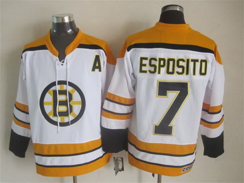 Men's Boston Bruins #7 Phil Esposito 1968 White CCM Vintage Throwback Stitched Jersey