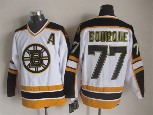 Men's Boston Bruins #77 Ray Bourque 1995 White CCM Vintage Throwback Stitched Jersey