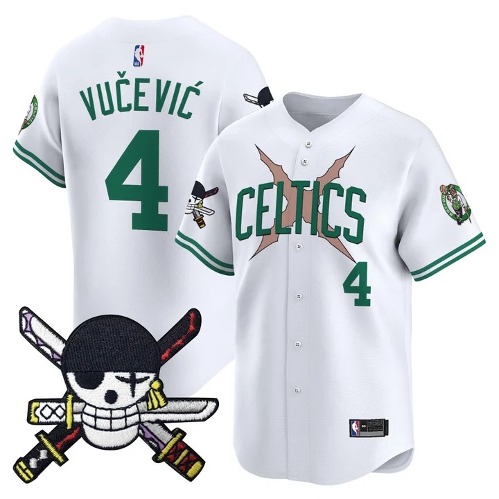 Men's Boston Celtics x One Piece Patch Vapor Baseball Jersey white #4 Nikola Vucevic