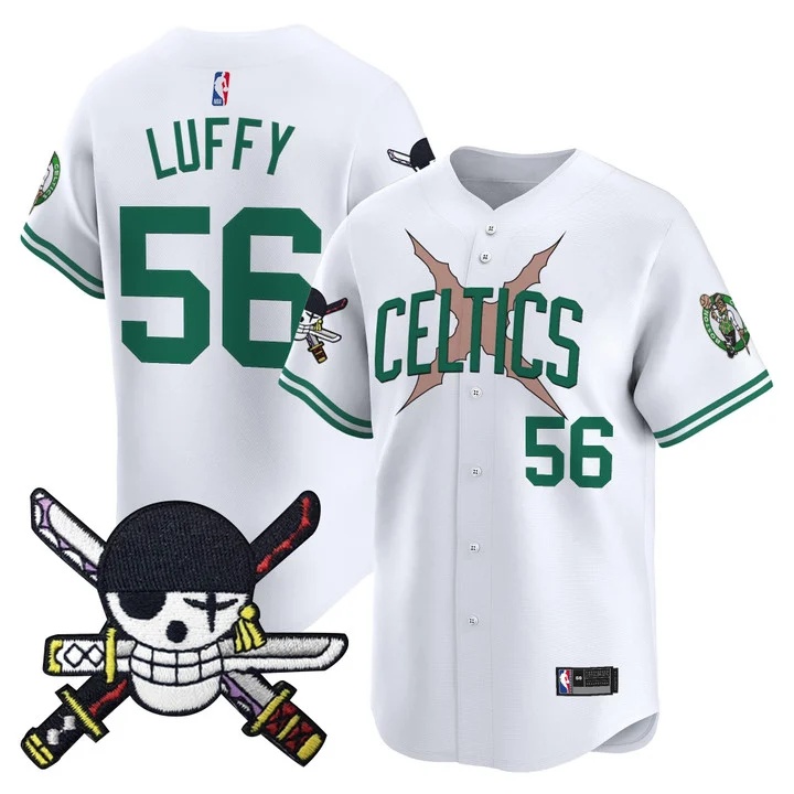 Men's Boston Celtics x One Piece Patch Vapor Baseball Jersey white #56 Luffy