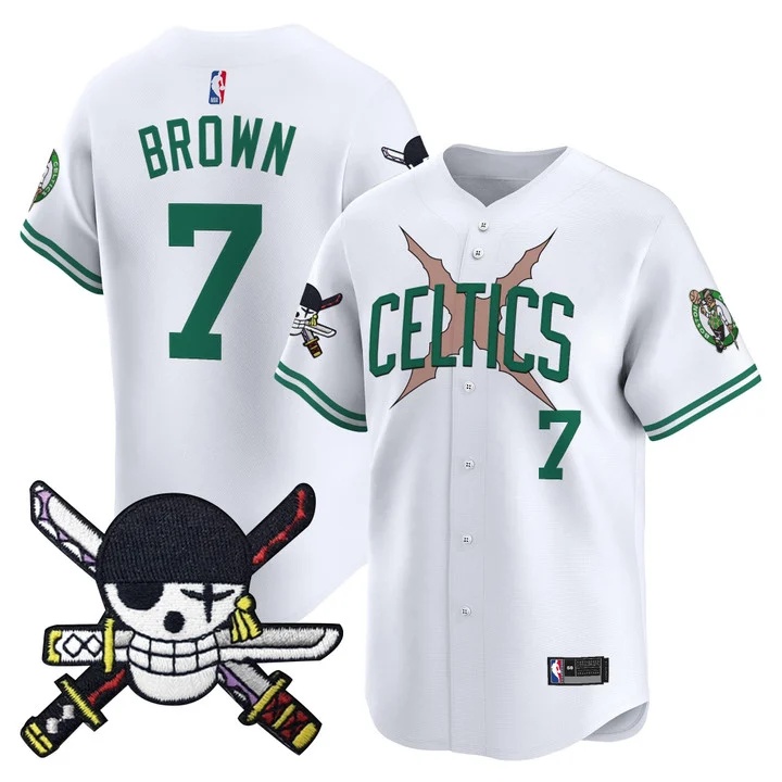 Men's Boston Celtics x One Piece Patch Vapor Baseball Jersey white #7 Jaylen Brown