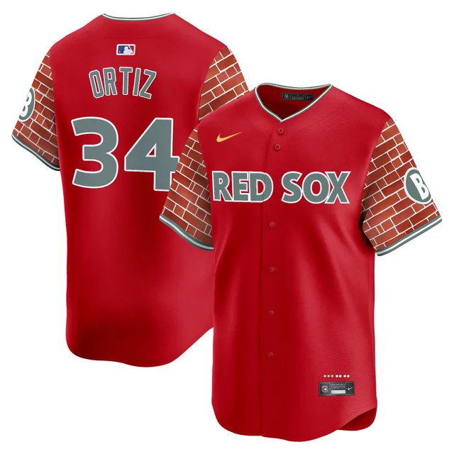 Men's Boston Red Sox 2025 Fenway Red Brick Style Vapor Premier Limited Jersey RED #34 DAVID ORTIZ.webp