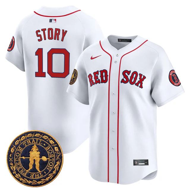 Men's Boston Red Sox Freedom Trail Patch Vapor Premier Limited Jersey #10 TREVOR STORY WHITE.webp