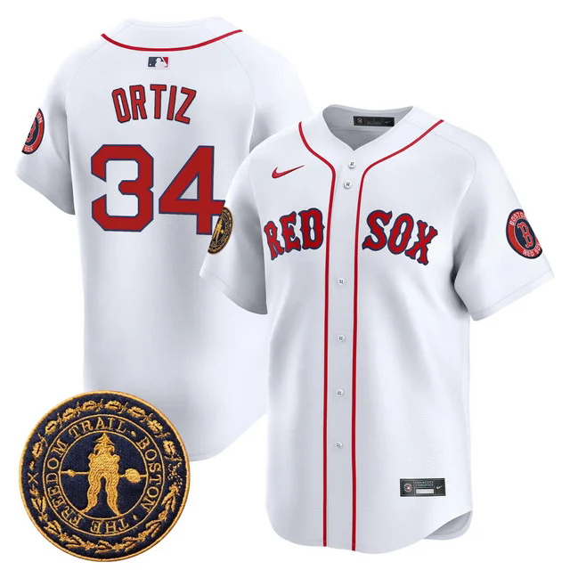 Men's Boston Red Sox Freedom Trail Patch Vapor Premier Limited Jersey #34 DAVID ORTIZ WHITE.webp