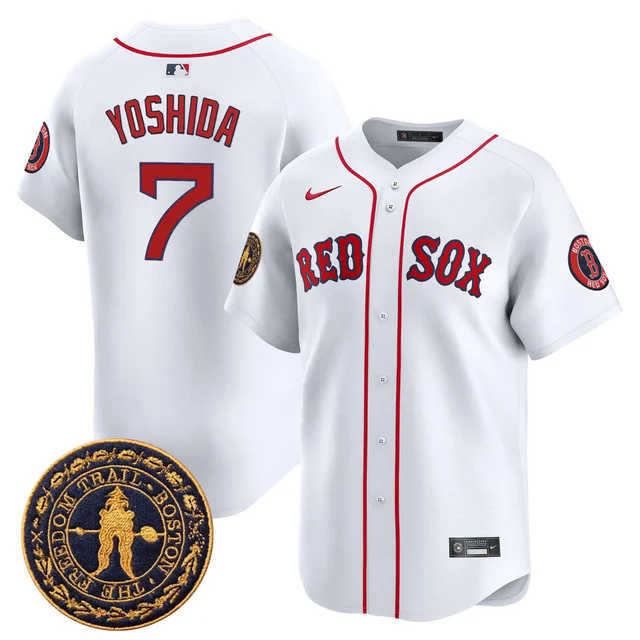 Men's Boston Red Sox Freedom Trail Patch Vapor Premier Limited Jersey #7 MASATAKA YOSHIDA WHITE.webp