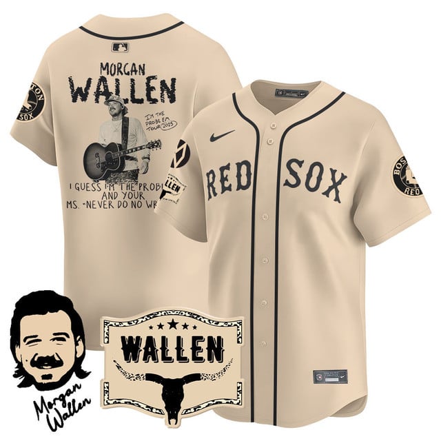 Men's Boston Red Sox Morgan Wallen 2025 Jersey - All Stitched Cream Limited 2025 Tour