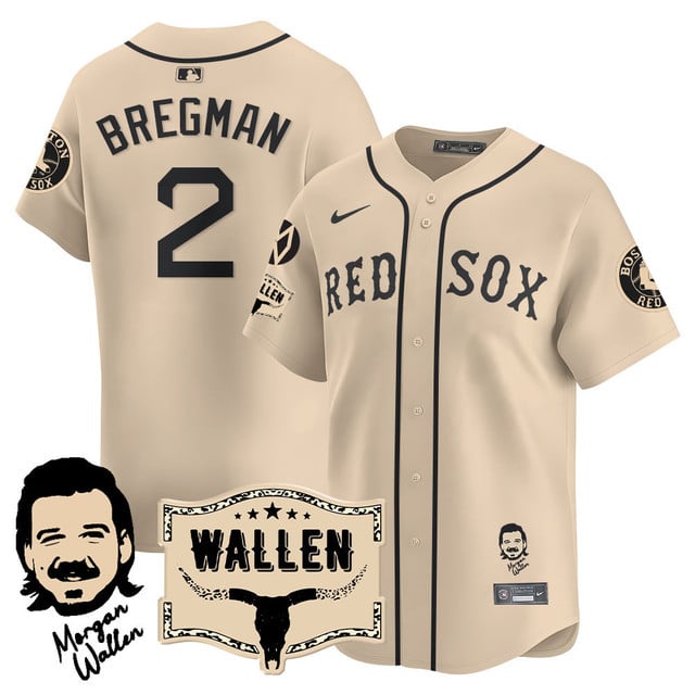 Men's Boston Red Sox Morgan Wallen 2025 Jersey - All Stitched Cream Limited Alex Bregman - 2